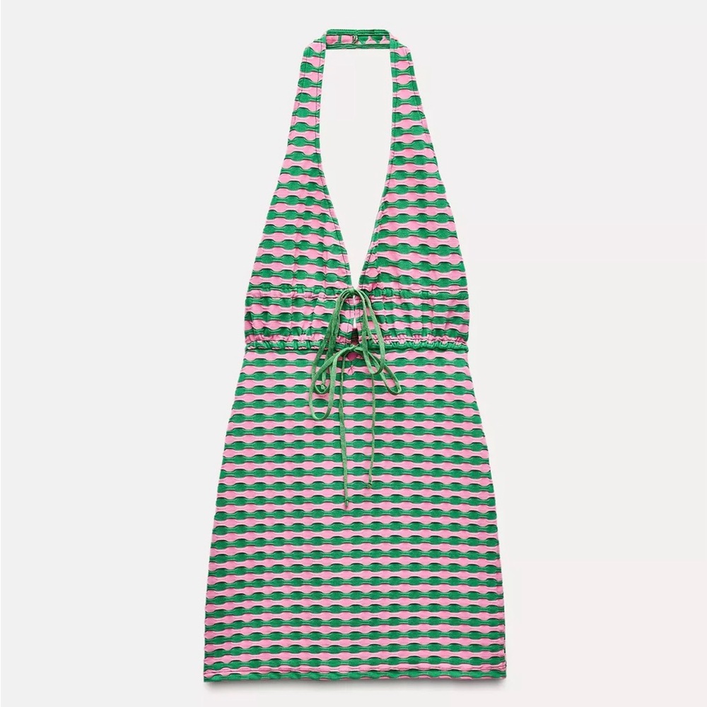 Zara Pink and Green Striped Dress